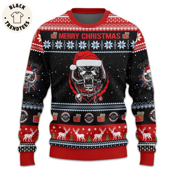 Merry Christmas Skull Motorhead Black Red Design 3D Sweater