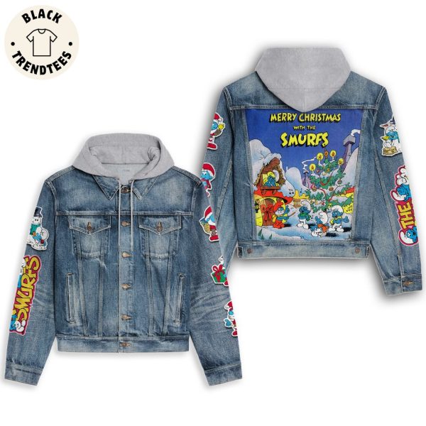 Merry Christmas With The Smurfs Design Hooded Denim Jacket