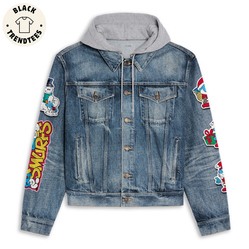 Merry Christmas With The Smurfs Design Hooded Denim Jacket ...