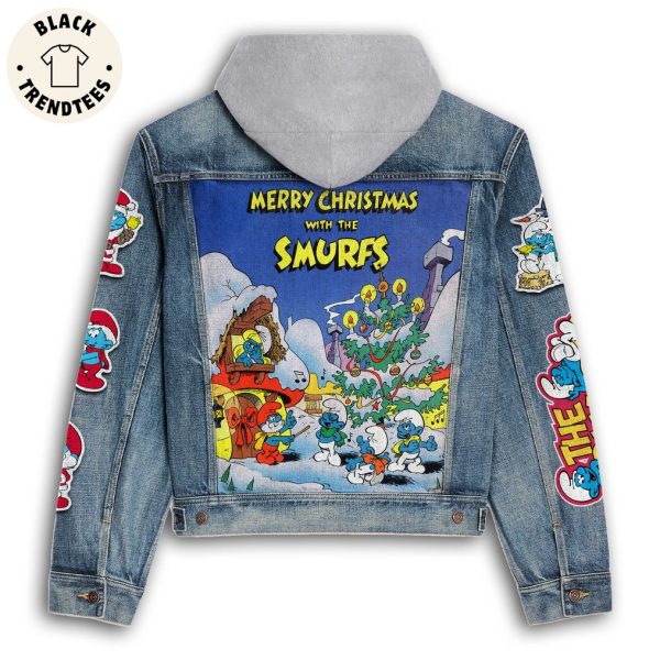 Merry Christmas With The Smurfs Design Hooded Denim Jacket