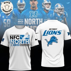 NFC North 2023 Champions Detroit Lions Mascot White Design 3D T-Shirt