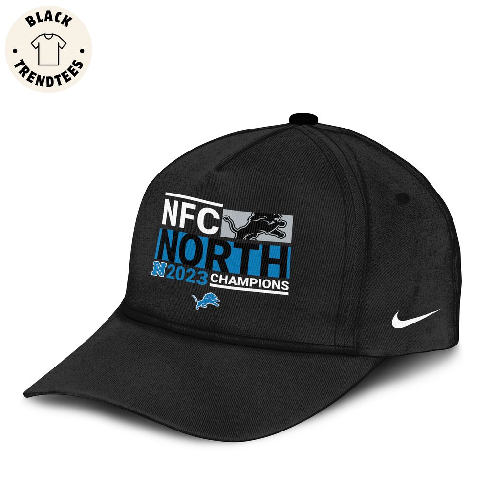 NFC North Champions 2023 Nike Logo Detroit Lions Black Design 3D Hoodie  Longpant Cap Set