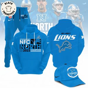 NFC North Division Champions Detroit Lions 2023 Nike Logo Blue Design Hoodie Longpant Cap Set