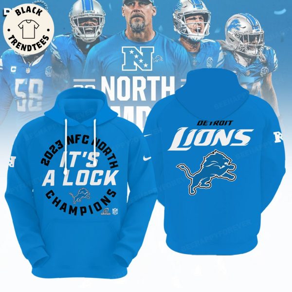 NFC North Division Champions Detroit Lions 2023 Nike Logo Blue Design Hoodie Longpant Cap Set