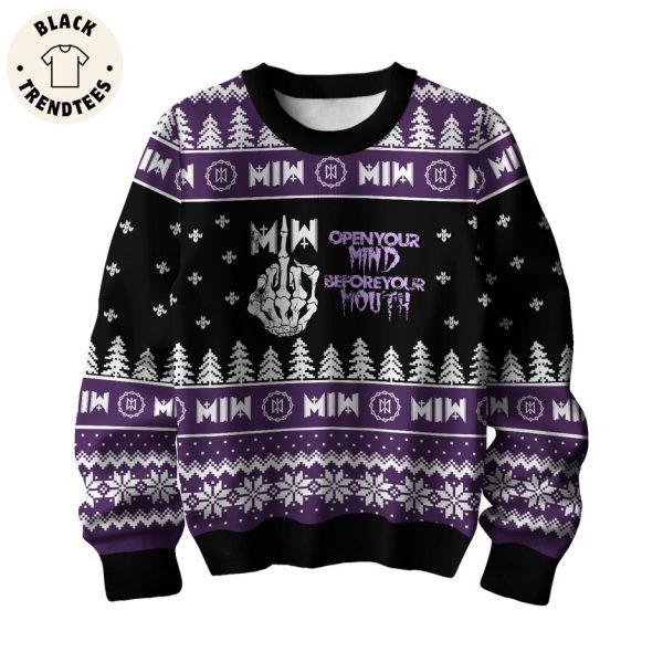 Open Your Mind Before Your Mouth Black Purple Christmas Design 3D Sweater
