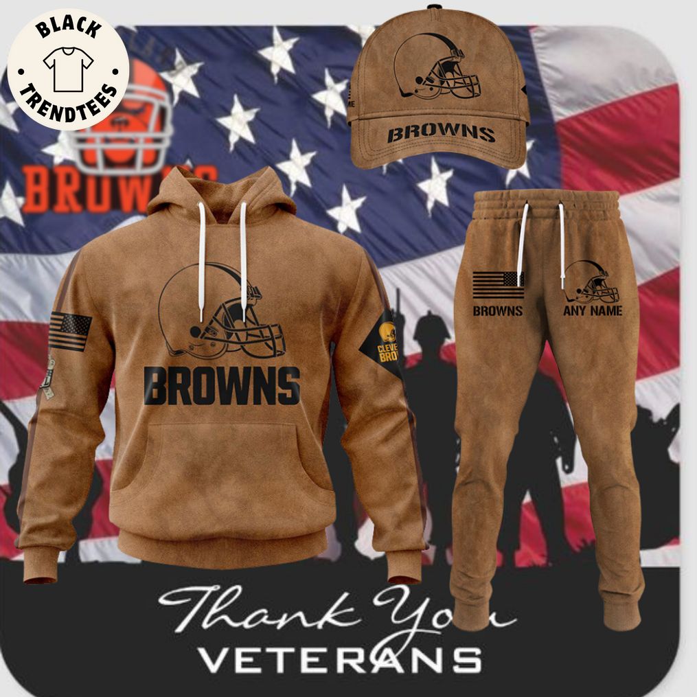Personalized Cleveland Browns-NFL Veterans Day Brown Design Hoodie Longpant Cap Set