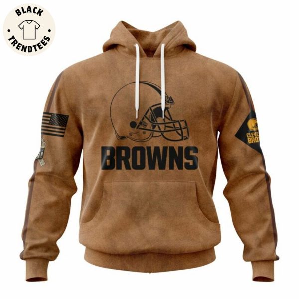 Personalized Cleveland Browns-NFL Veterans Day Brown Design Hoodie Longpant Cap Set