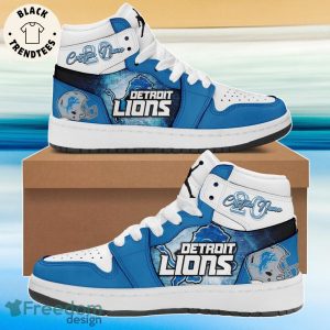 Personalized Detroit Lions Football White Blue Design Air Jordan 1 High Top