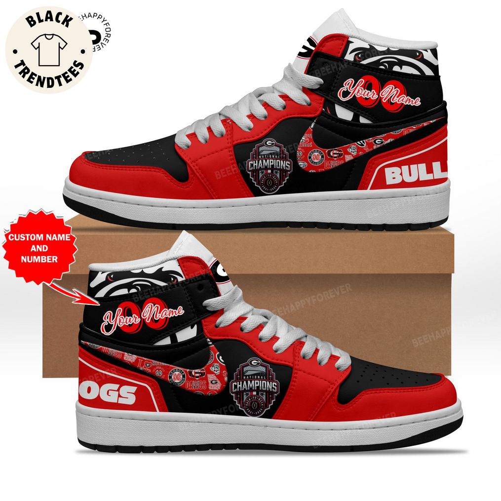 Personalized Georgia Bulldogs Black Red Nike Logo Design Air Jordan 1 High Top