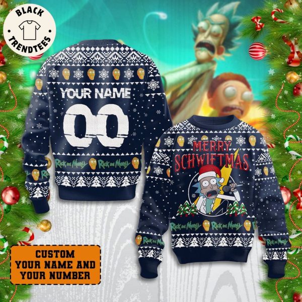 Personalized Merry Schwiftmas Rick And Morty Blue Design 3D Sweater