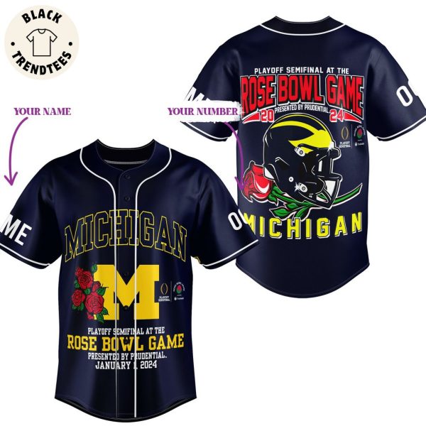 Personalized Michigan Rose Bowl Game Blue Design Baseball Jersey