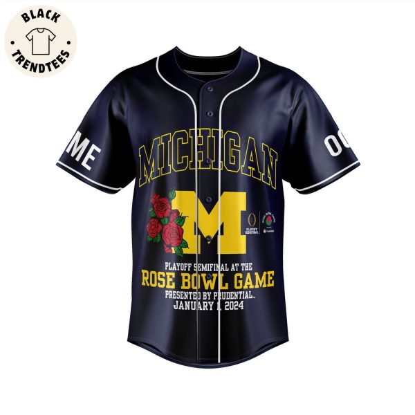 Personalized Michigan Rose Bowl Game Blue Design Baseball Jersey