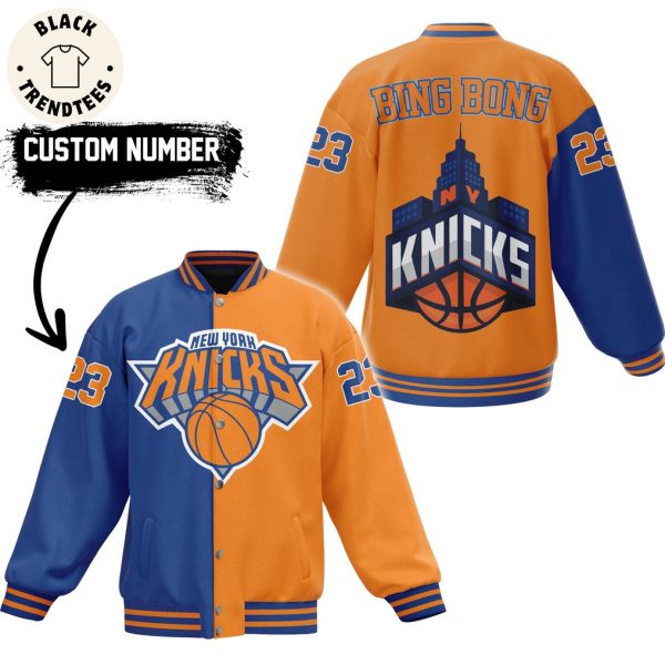 Personalized New York Knicks Bingbong Orange Blue Mix Design Baseball Jacket