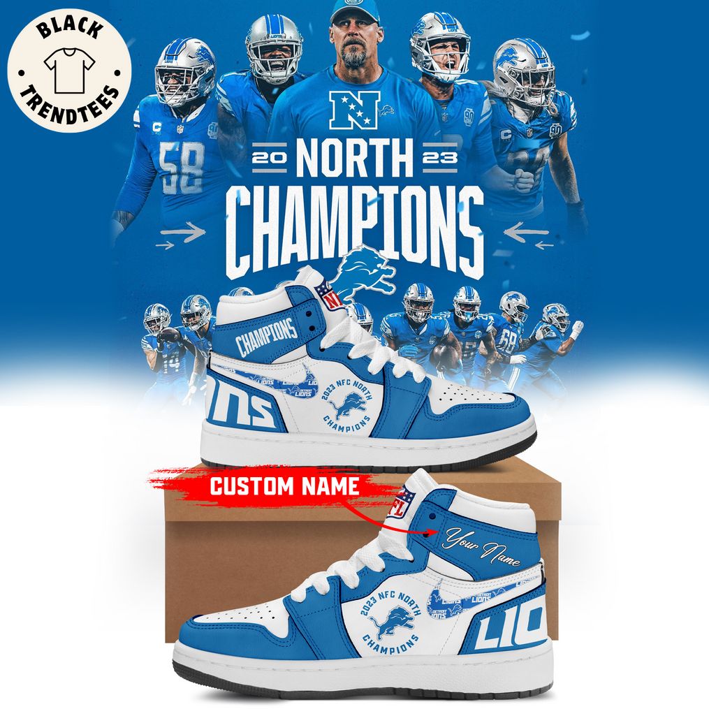 Personalized NFC North Champions Detroit Lions Nike Logo Design Air Jordan 1 High Top
