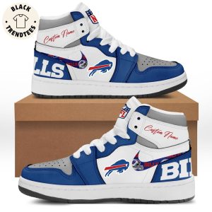 Personalized NFL Buffalo Bills Nike Logo White Blue Design Air Jordan 1 High Top