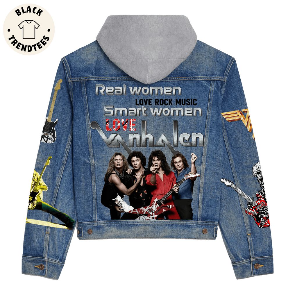Real Women Smart Women Love Van Halen Band Portrait Design Hooded Denim Jacket