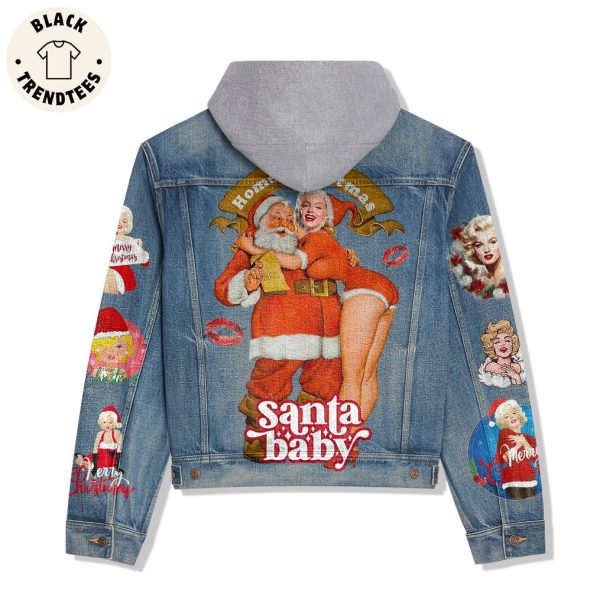 Santa Baby Christmas Design Hooded Denim Jacket