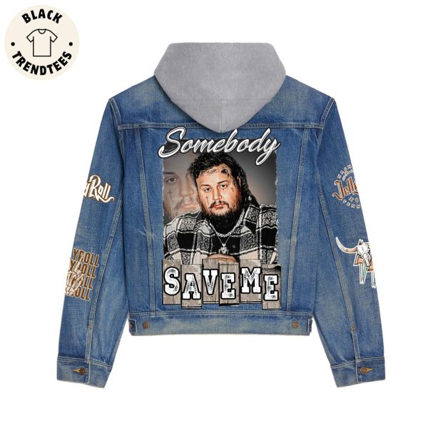 Somebody Save Me Portrait Design Hooded Denim Jacket