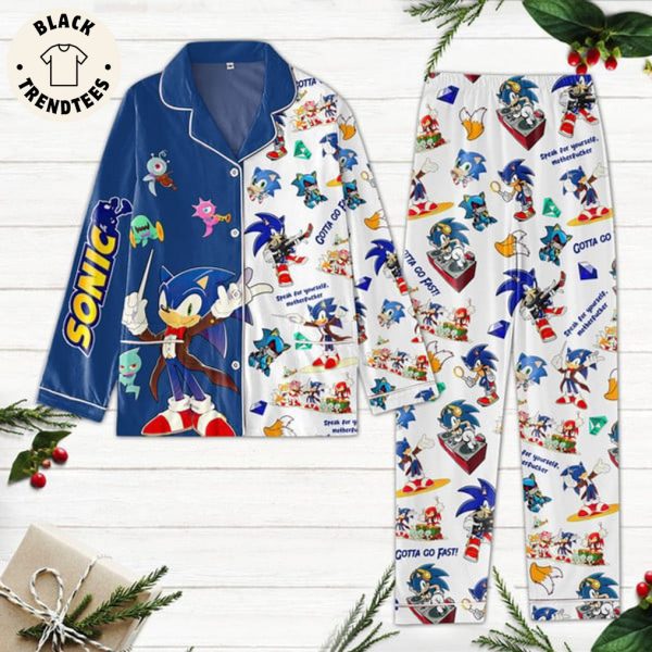 Sonic  Gotta Go White Blue Design Pajamas Set