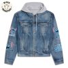 Somebody Save Me Portrait Design Hooded Denim Jacket