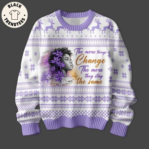 The More Things Change The More They Stay The Same Purple White Design 3D Sweater