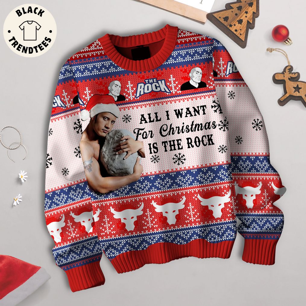The Rock All I Want For Christmas Is The Rock Design 3D Sweater