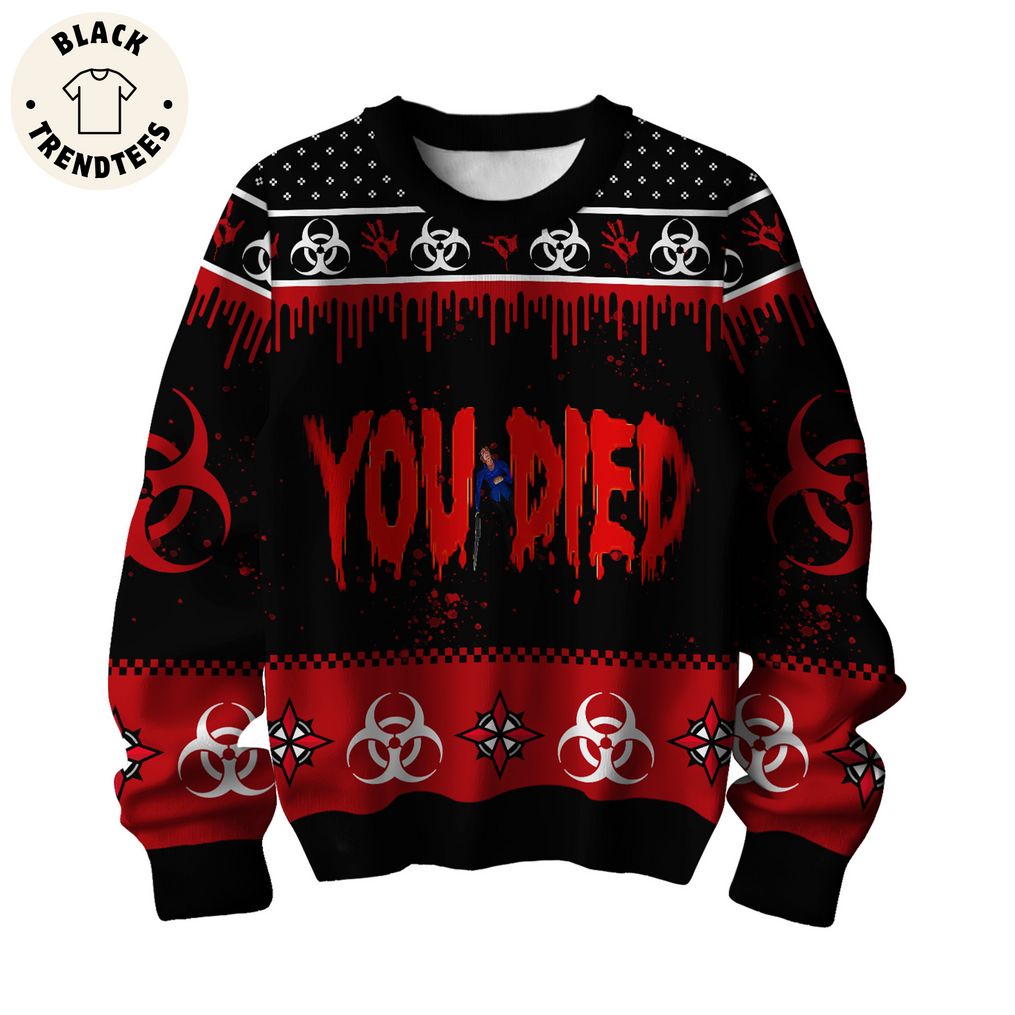 You Died Black Red Design 3D Sweater