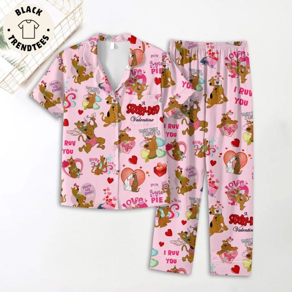 A Scooby Doo Valentine Mascot Pink Design Pajamas Set