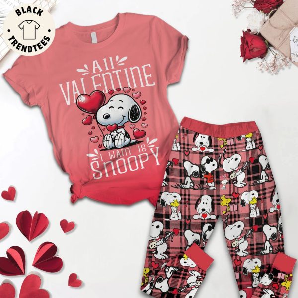 All Valentine I Want Is Snoopy Mascot Design Pajamas Set