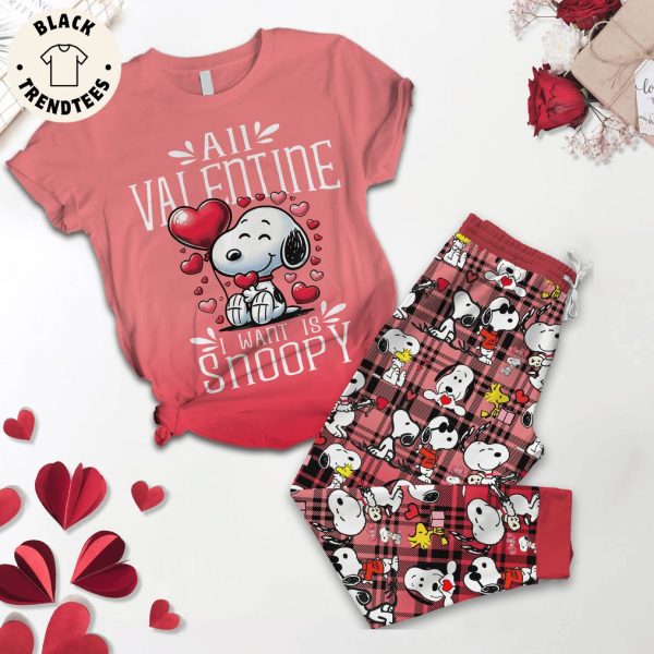 All Valentine I Want Is Snoopy Mascot Design Pajamas Set