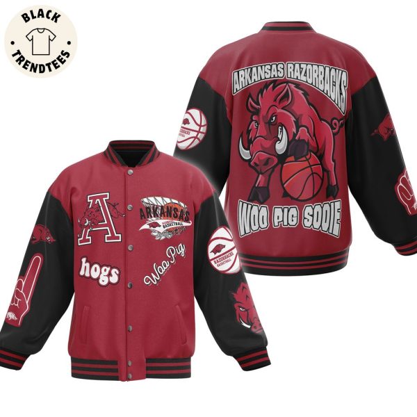 Arkansas Razobbacks Woo Pig Sooie Mascot Red Design Baseball Jacket