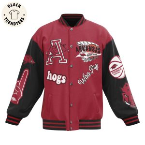 Arkansas Razobbacks Woo Pig Sooie Mascot Red Design Baseball Jacket