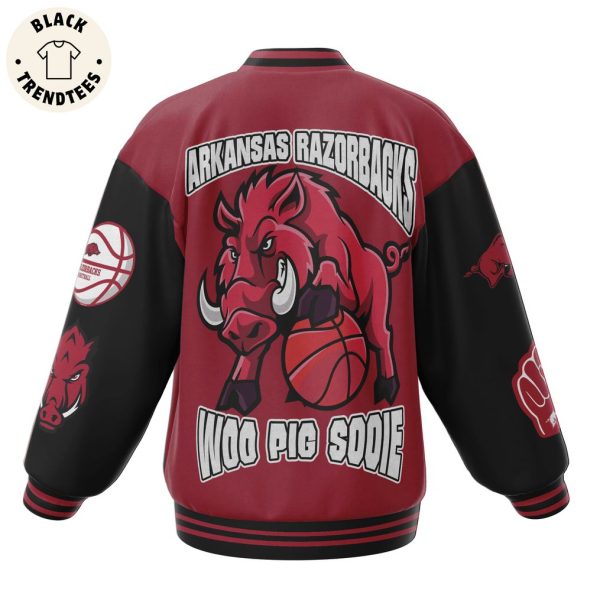 Arkansas Razobbacks Woo Pig Sooie Mascot Red Design Baseball Jacket