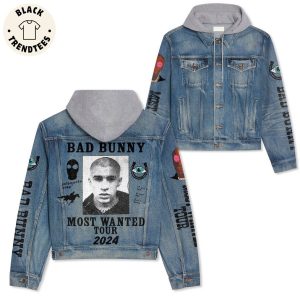 Bad Bunny Most Wanted Tour 2024 Portrait Design Hooded Denim Jacket