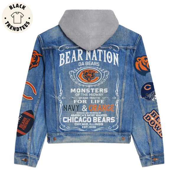 Bear Nation Da Bears Monsters Of The Midway Mascot Design Hooded Denim Jacket