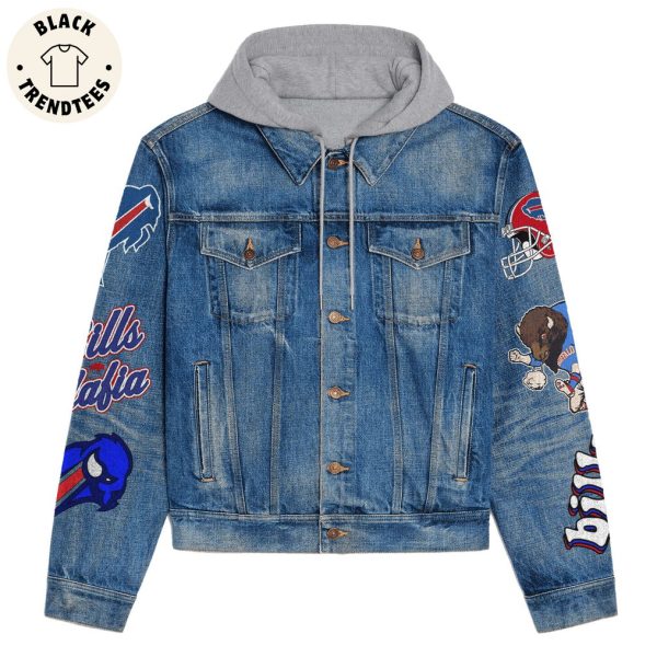 Bill Nation Unbillevable Bills Smash Nouth For Life Blue White And Red Logo Design Hooded Denim Jacket