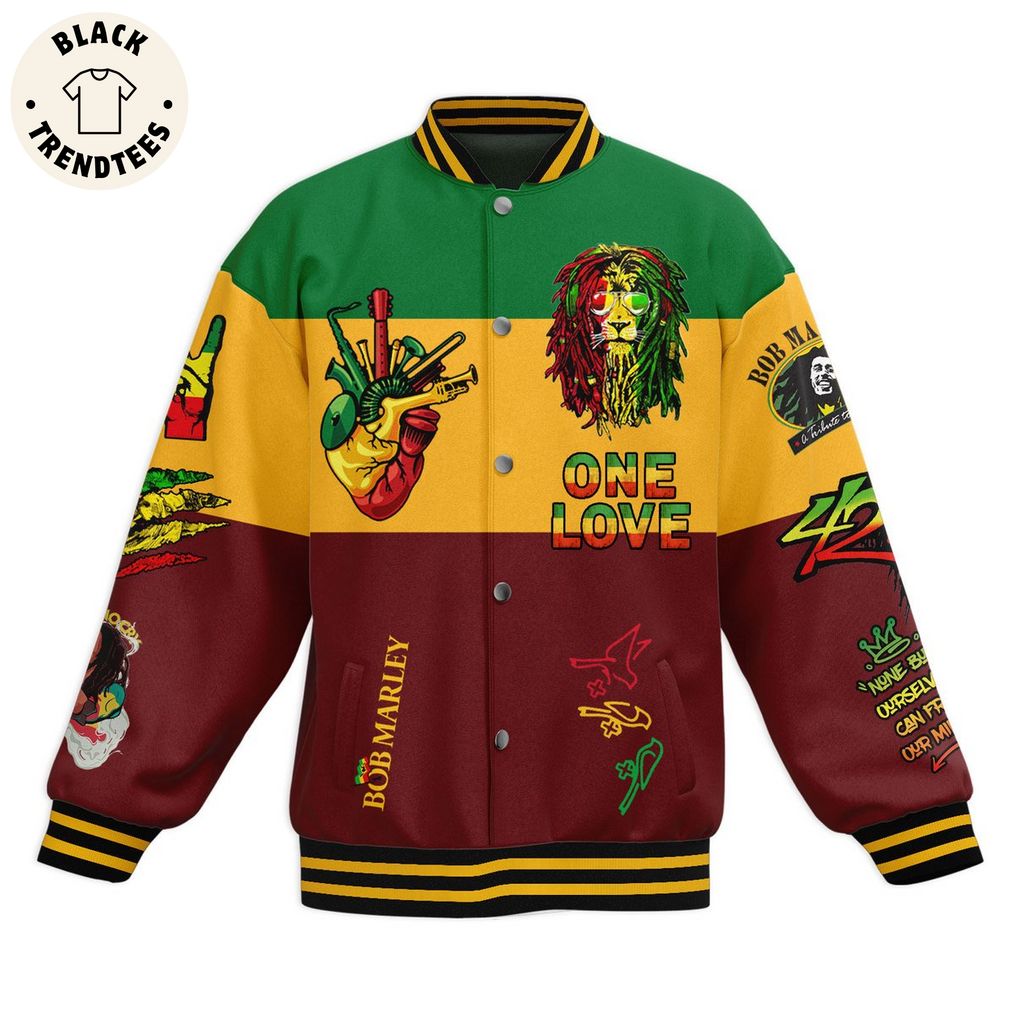 Bob Marley One Love Let's Get Together And Feel Alright Mascot Design Baseball Jacket