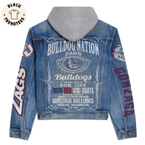 Bulldog Nation Zags Smash Mouth Navy Red And White Hooded Denim Jacket