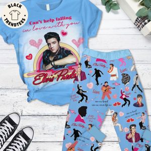 Can’t Help Falling In Love With You Elvis Presley Portrait Blue Design Pajamas Set