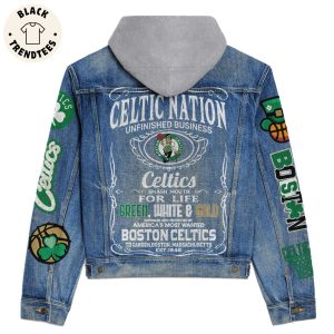 Celtic Nation Unfinished Business Celtics Smash Mouth For Life Hooded Denim Jacket