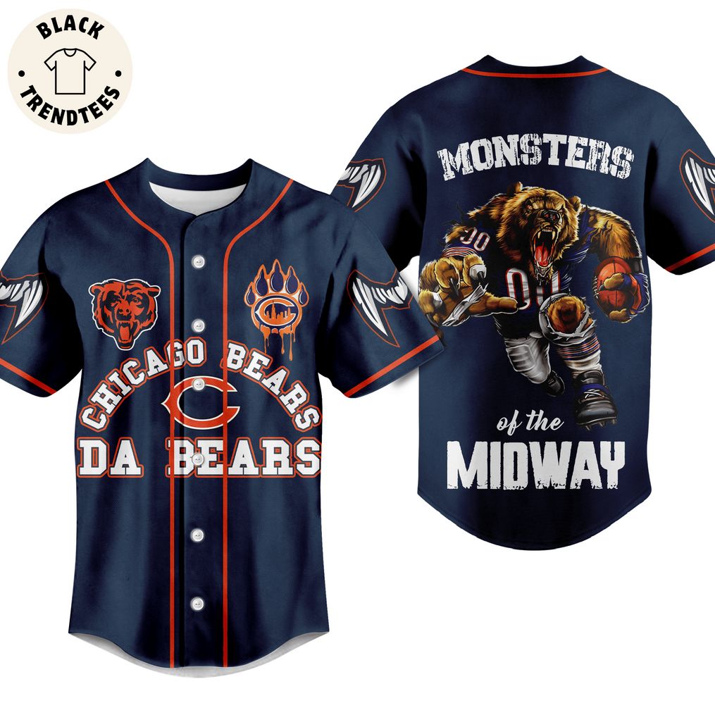Chicago Bears Da Bears Monsters Of The Midway Blue Design Baseball Jersey