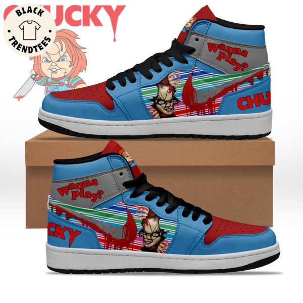 Chucky Wanna Play Nike Logo Blue Design Air Jodan 1 High Top
