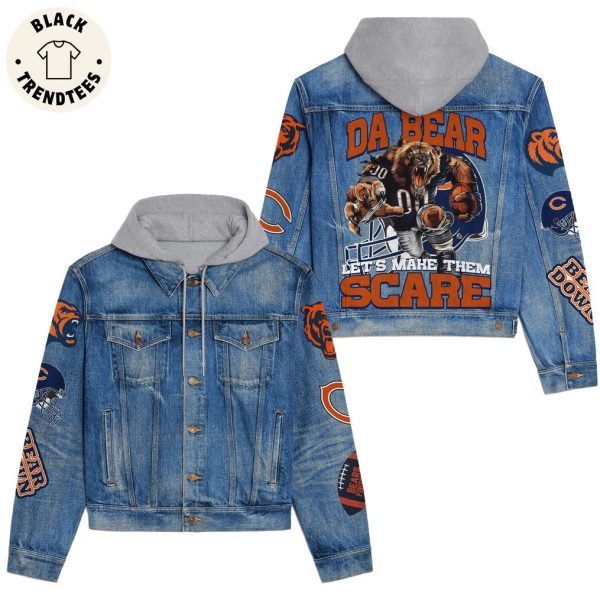 Da Bear Let’s Make Them Scare Mascot Design Hooded Denim Jacket