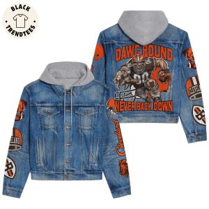 Dawg Pound Never Back Down Mascot Design Hooded Denim Jacket