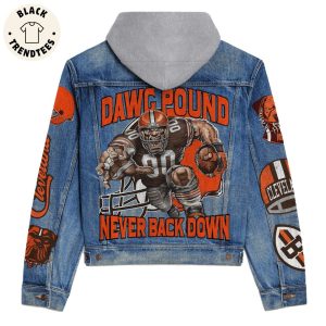 Dawg Pound Never Back Down Mascot Design Hooded Denim Jacket