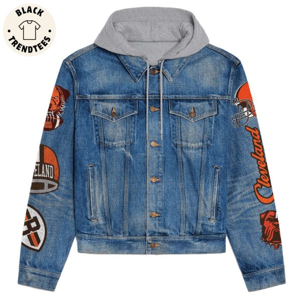 Dawg Pound Never Back Down Mascot Design Hooded Denim Jacket