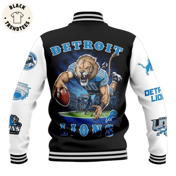 Detroit Lions Mascot Black Design Baseball Jacket
