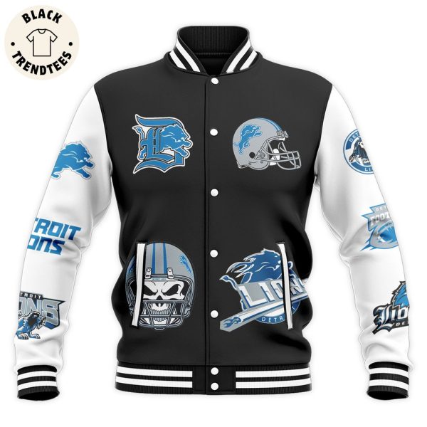 Detroit Lions Mascot Black Design Baseball Jacket