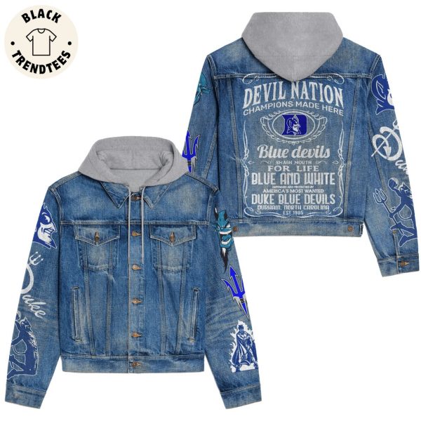 Devil Nation Champions Made Here Blue And White Hooded Denim Jacket