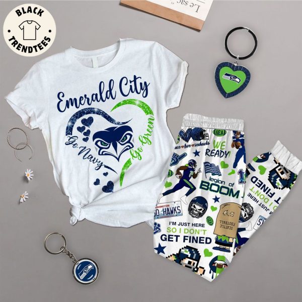 Emerald Citt Go Navy White Design Pajamas Set